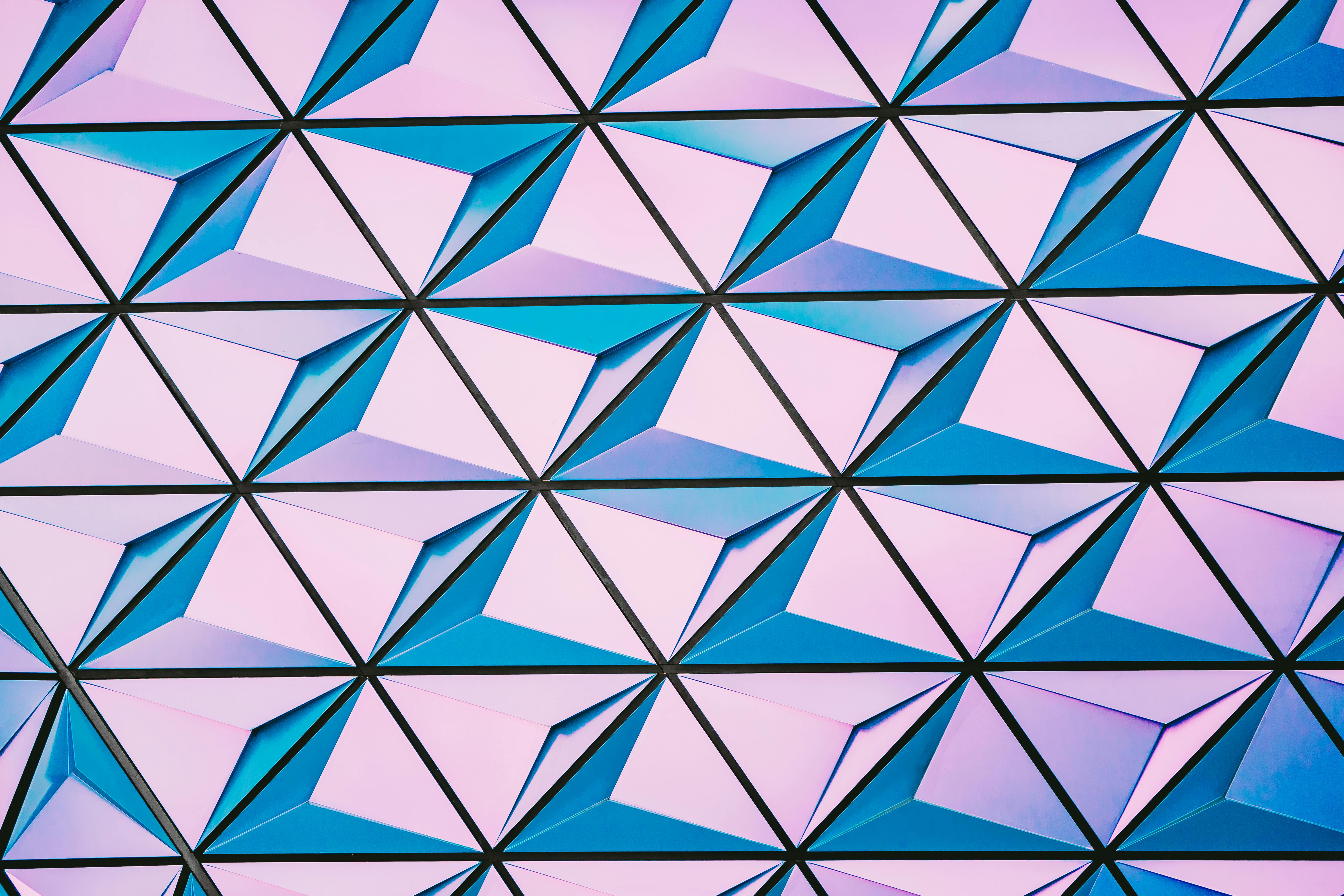 pink and turquoise glass building pattern