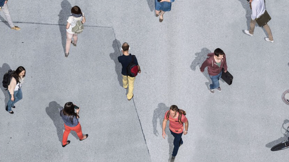 people walking from above