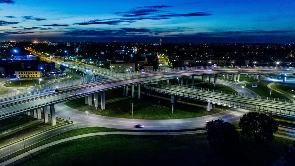 traffic on the highway at night