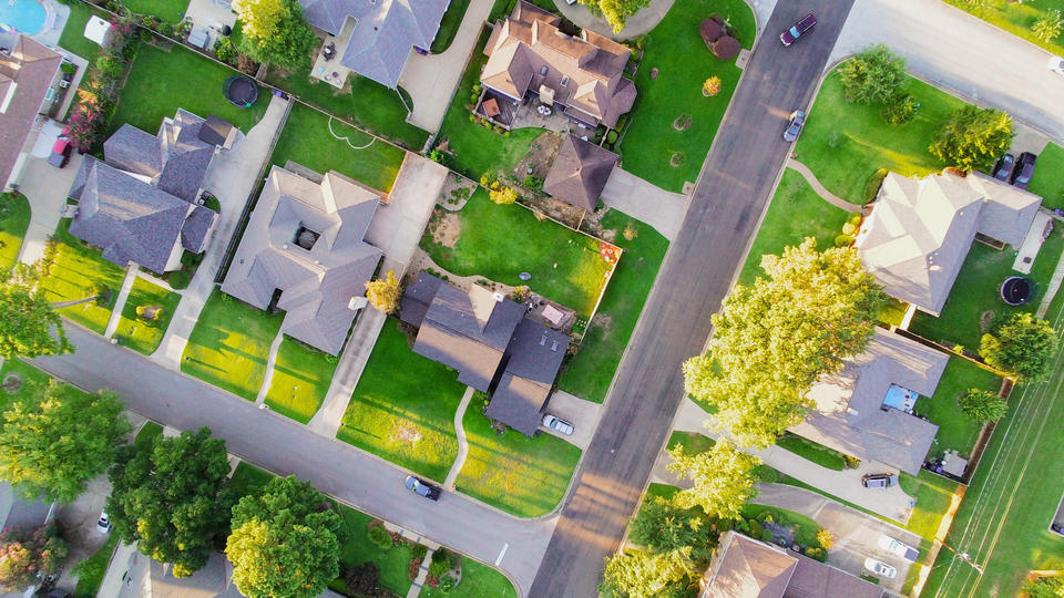 Aerial shot of neighborhood
